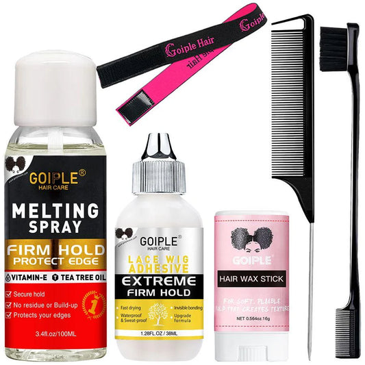 6PCS Wig Install Kit with Lace Glue and Melting Spray Scalp-Like Melt Set Strong Hold Lace Bond for Frontal Wigs