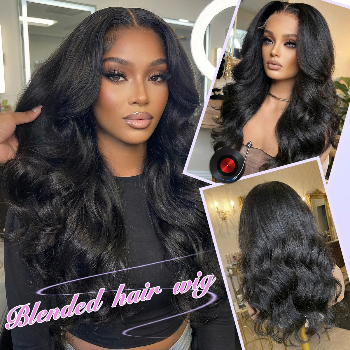 Lace Front Wig Blended Human Hair Synthetic Mix Natural Black Long Hairpieces For Black Women Beginner Friendly Daily Wear