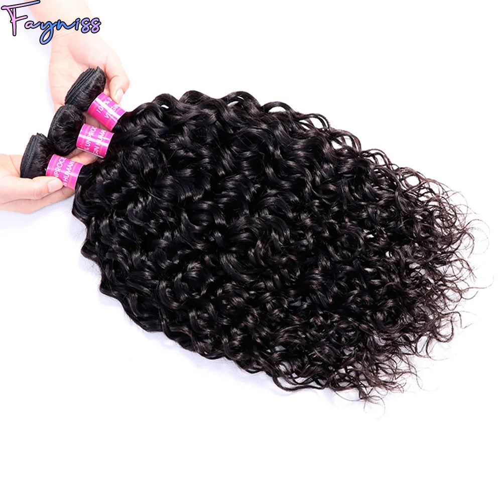 Water Wave Human Hair Bundles 100% Unprocessed Brazilian 3 Bundles Water Wave Curly Wave Bundles Human Hair Extension