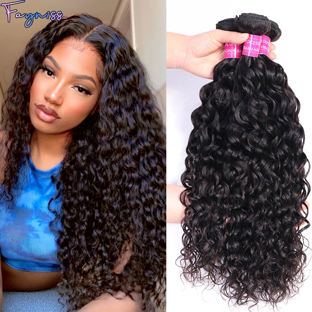 Water Wave Human Hair Bundles 100% Unprocessed Brazilian 3 Bundles Water Wave Curly Wave Bundles Human Hair Extension