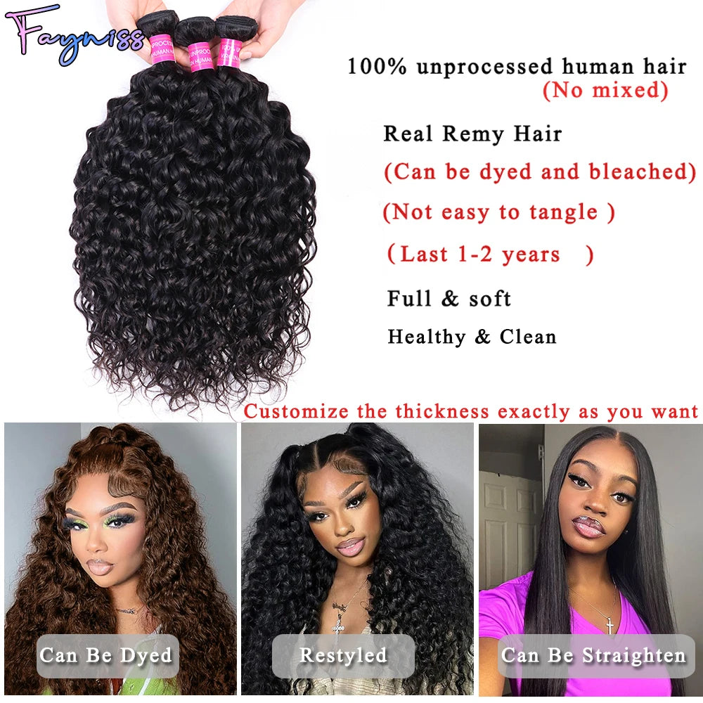 Water Wave Human Hair Bundles 100% Unprocessed Brazilian 3 Bundles Water Wave Curly Wave Bundles Human Hair Extension