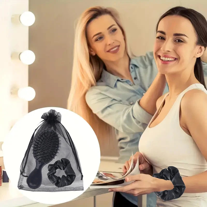 Sleepwear Overnight Party Supplies Set, Including Scalp Massage Comb, Satin Headband, and Gift Bag,Special for Real Hair Wigs