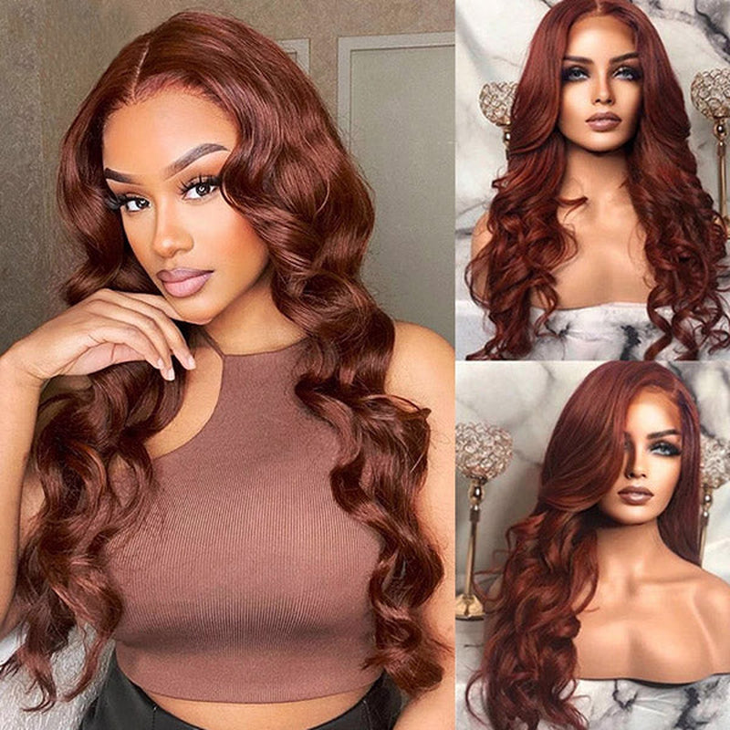 Auburn Wigs Body Wave Colored Wigs 13X4 Lace Front Wigs Reddish Brown 30 Inch HD Transparent Lace Wigs