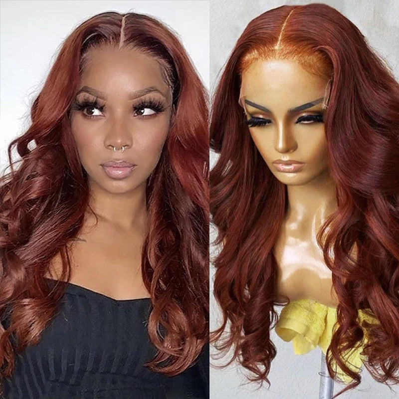 Auburn Wigs Body Wave Colored Wigs 13X4 Lace Front Wigs Reddish Brown 30 Inch HD Transparent Lace Wigs