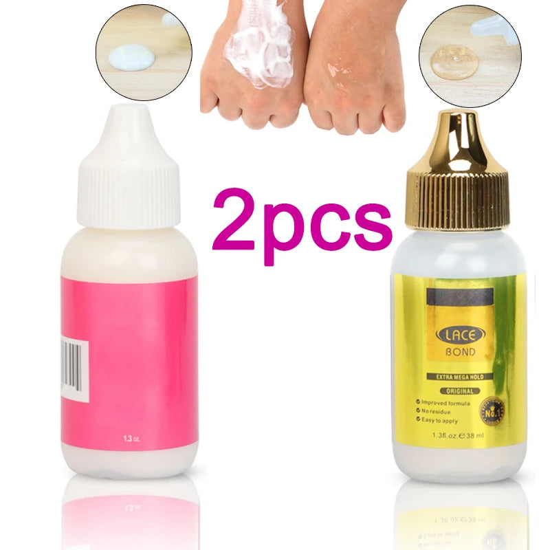 Clear Wig Glue Lace Glue No Residue 2Pcs Strong Hold Lace Wig Glue Quick Dry Adhesives Gel Para Cabello Easy to Use Hair Glue