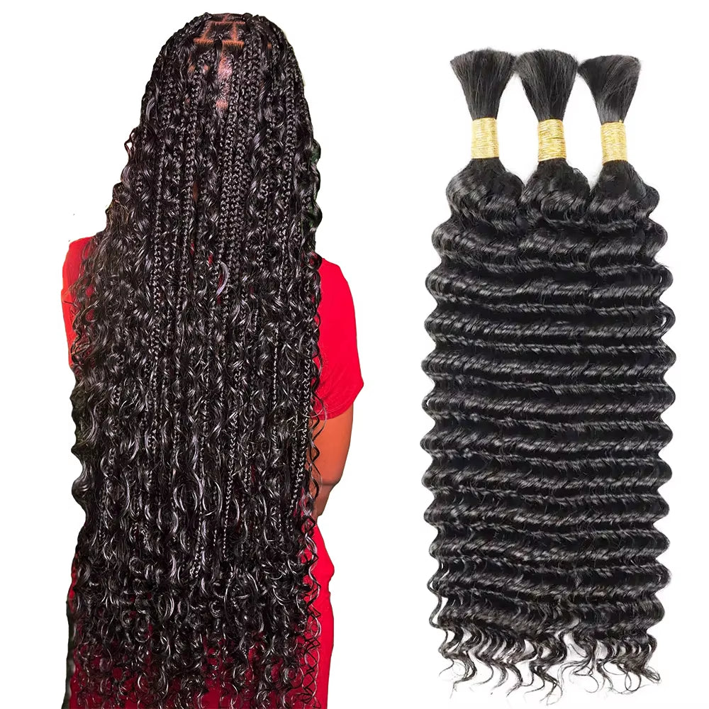 Deep Wave Boho Braids Human Hair Bulk Human Hair Braiding Hair No Weft Human Hair Bundles 100G Bulk Hair Extensions