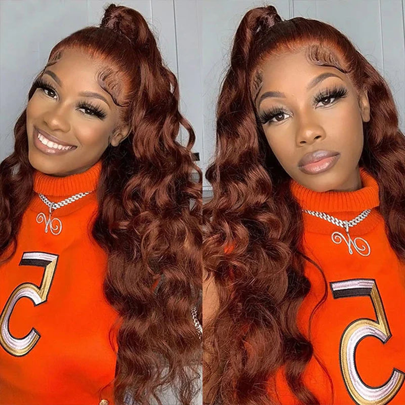 Auburn Wigs Body Wave Colored Wigs 13X4 Lace Front Wigs Reddish Brown 30 Inch HD Transparent Lace Wigs