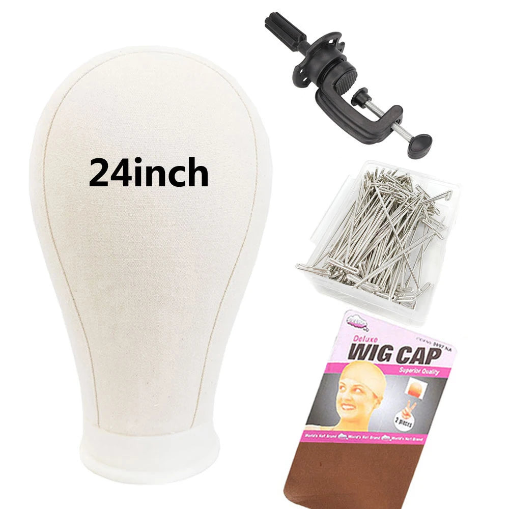 Canvas Wig Head Wig Stand 21-24Inch Mannequin Head for Hairstyling Displaying Making Wig Stand with Head Wig Supports Holder