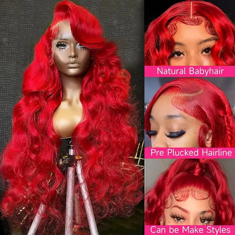 Ishow Red Lace Front Wigs Body Wave Wig 13X4 HD Lace Frontal Wigs Transparent Lace Wigs