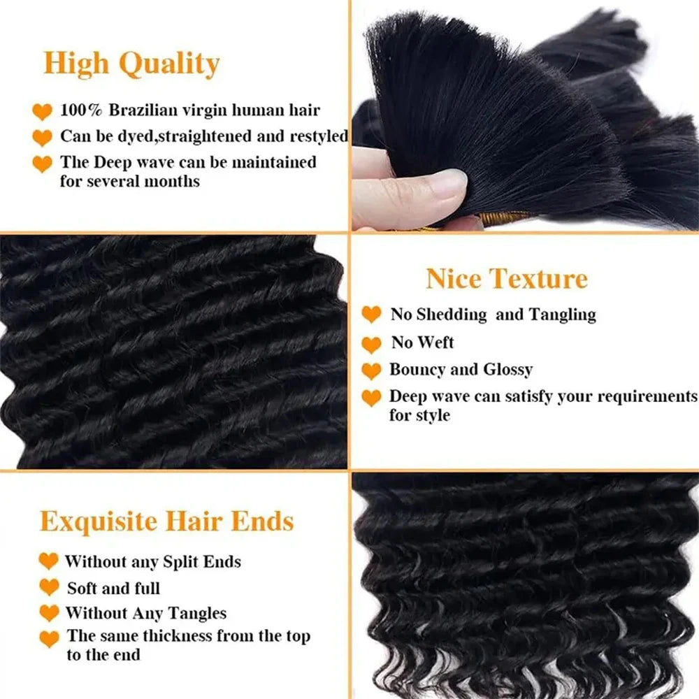 Deep Wave Boho Braids Human Hair Bulk Human Hair Braiding Hair No Weft Human Hair Bundles 100G Bulk Hair Extensions