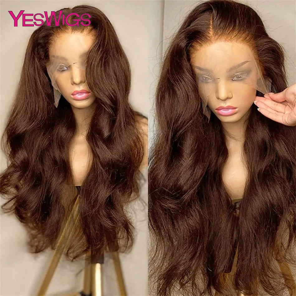 Chocolate Brown Lace Front Wigs Body Wave Brazilian Glueless 30 Inch HD 13X6 Virgin Lace Frontal Wig Raw Human Hair Wigs on Sale