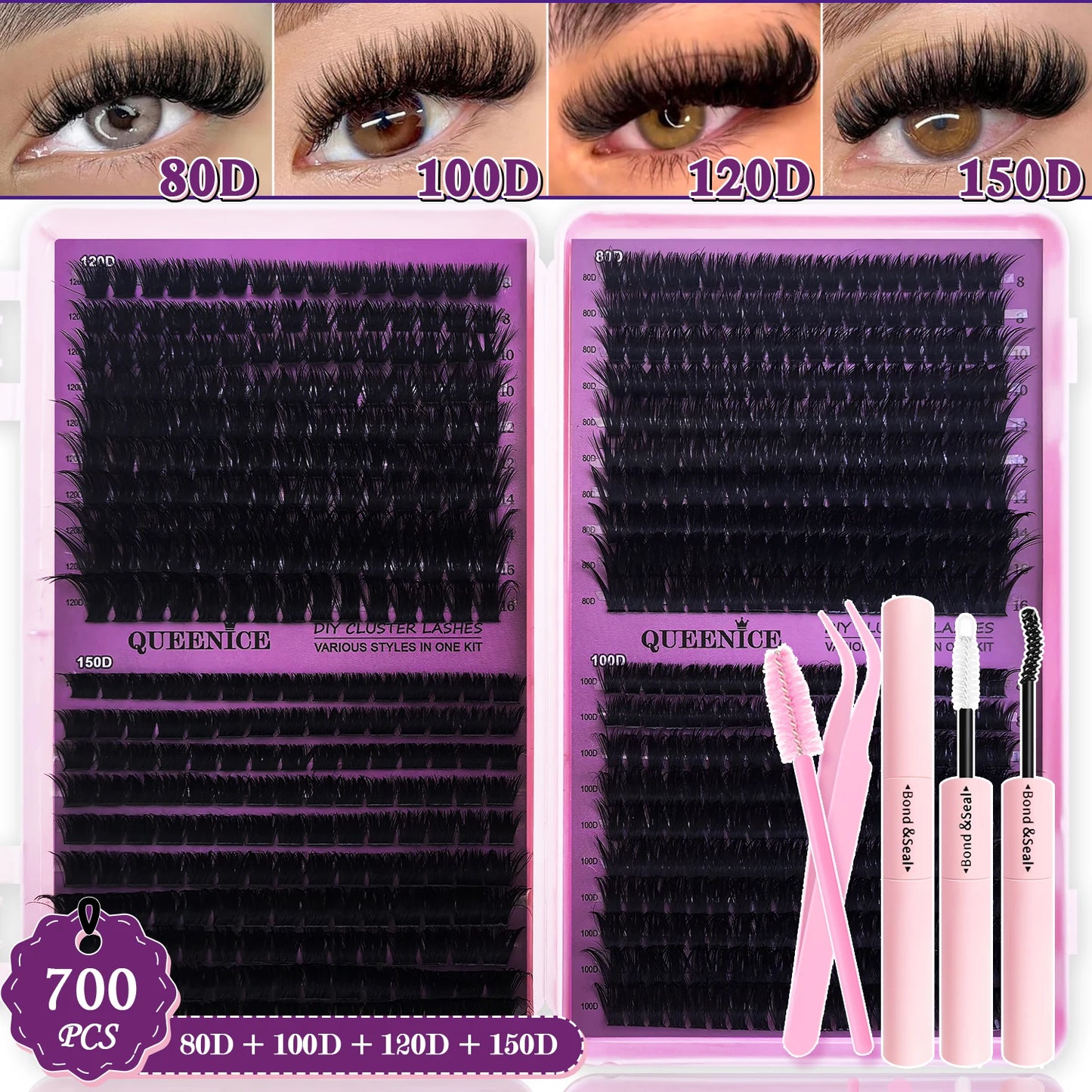 DIY Lash Extension Kit Clusters Individual Eyelashes Kit 9-16mm with Bond and Seal Wispy Natural Mange Lashes