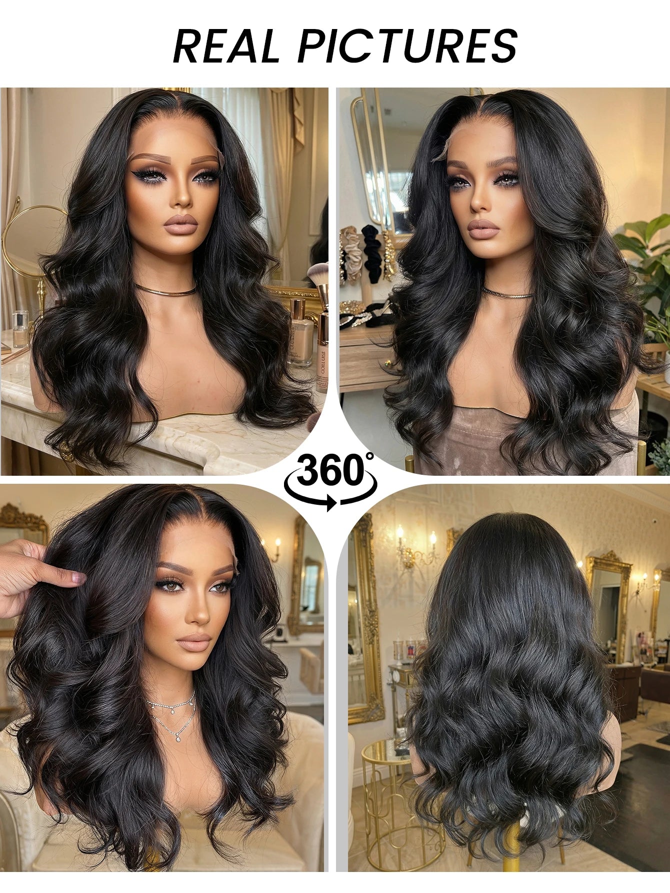 Lace Front Wig Blended Human Hair Synthetic Mix Natural Black Long  Hairpieces For Black Women Beginner Friendly Daily Wear
