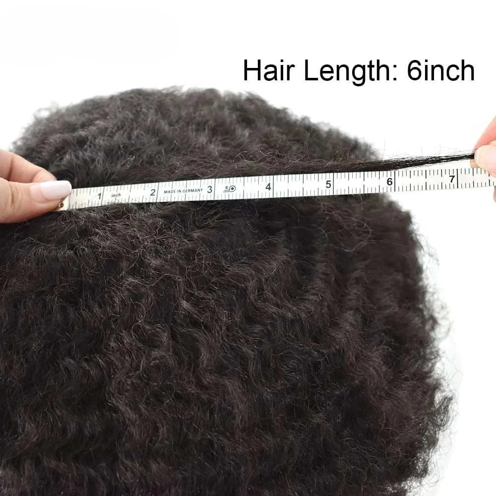 Injection SKIN Full PU 4mm-25mm Afro Curl With Knot Men Toupee Human Hair System Unit Male Hair Capillary Prosthesis Wig For Man