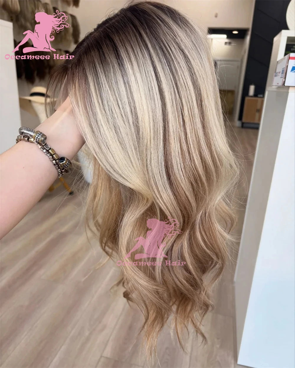 Lace Front Human Hair Wig Body Wave Ombre Ash Brown Blonde Highlight Lace Frontal Wig Women's Wig Dark Roots Colored Human Hair