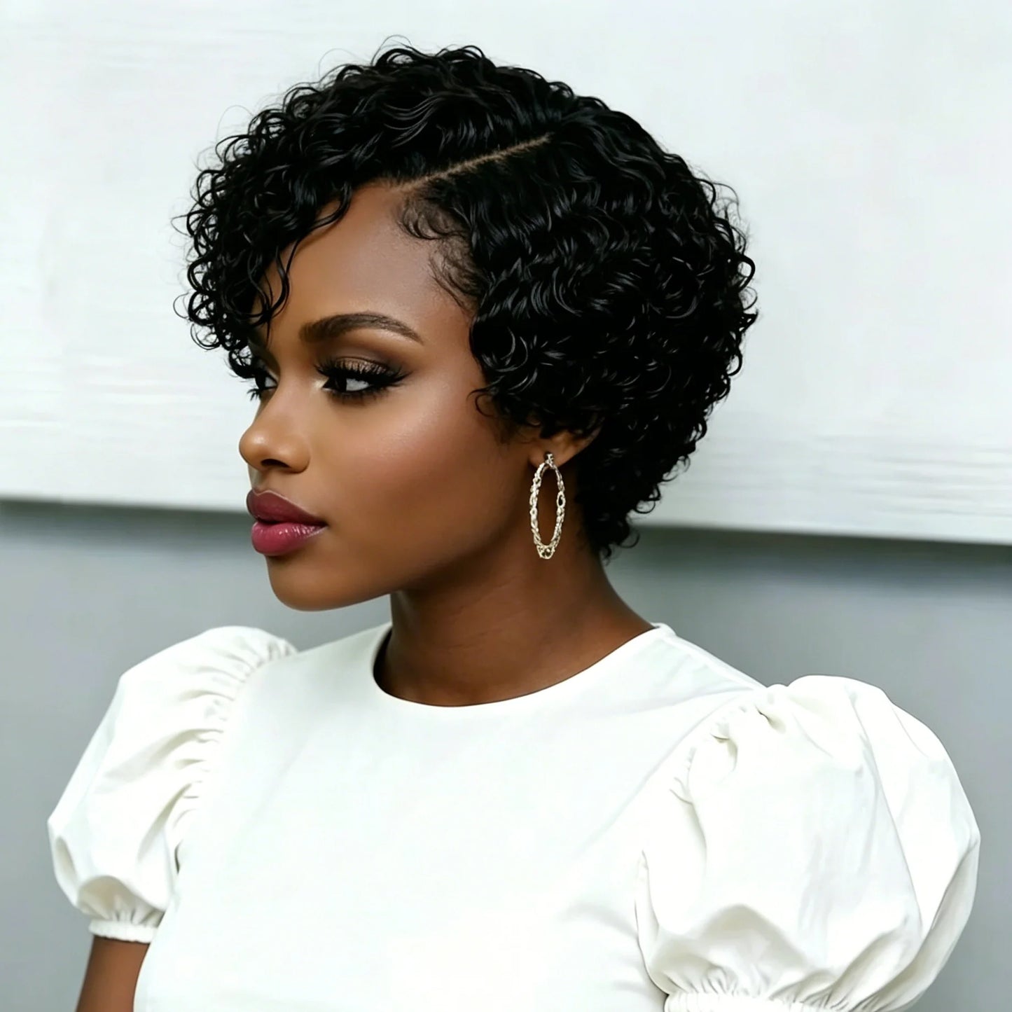 13x4x1 Lace Frontal Human Hair Wig Slide Part Pixie Cut Short Kinky Curly Female Hairpiece for Quick Ship