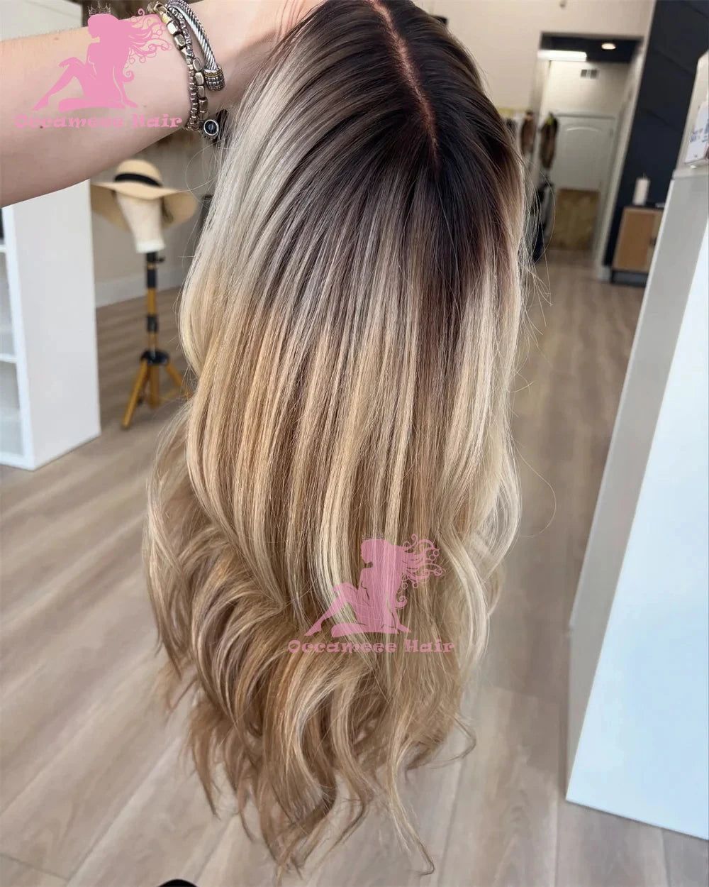 Lace Front Human Hair Wig Body Wave Ombre Ash Brown Blonde Highlight Lace Frontal Wig Women's Wig Dark Roots Colored Human Hair