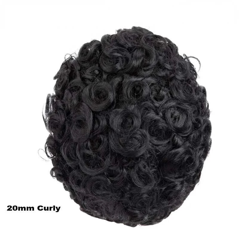 Injection SKIN Full PU 4mm-25mm Afro Curl With Knot Men Toupee Human Hair System Unit Male Hair Capillary Prosthesis Wig For Man