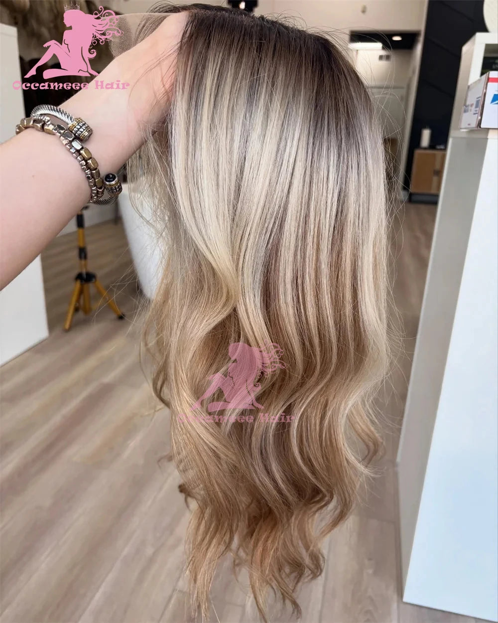 Lace Front Human Hair Wig Body Wave Ombre Ash Brown Blonde Highlight Lace Frontal Wig Women's Wig Dark Roots Colored Human Hair