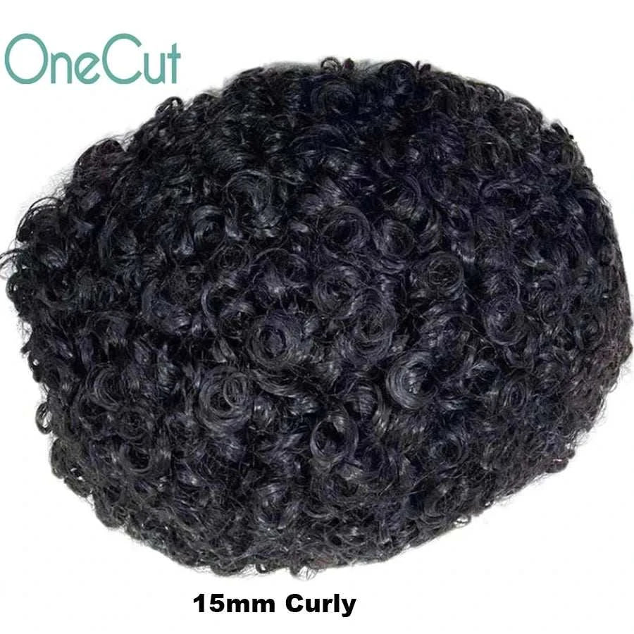 Injection SKIN Full PU 4mm-25mm Afro Curl With Knot Men Toupee Human Hair System Unit Male Hair Capillary Prosthesis Wig For Man