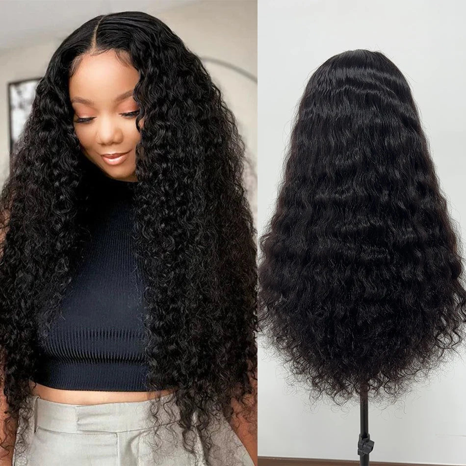 100% Human Hair Wet And Wavy HD Lace Frontal Wigs 250 Density Pull And Go Deep Curly Wave 13x4 HD Lace Frontal Drawstring Wigs