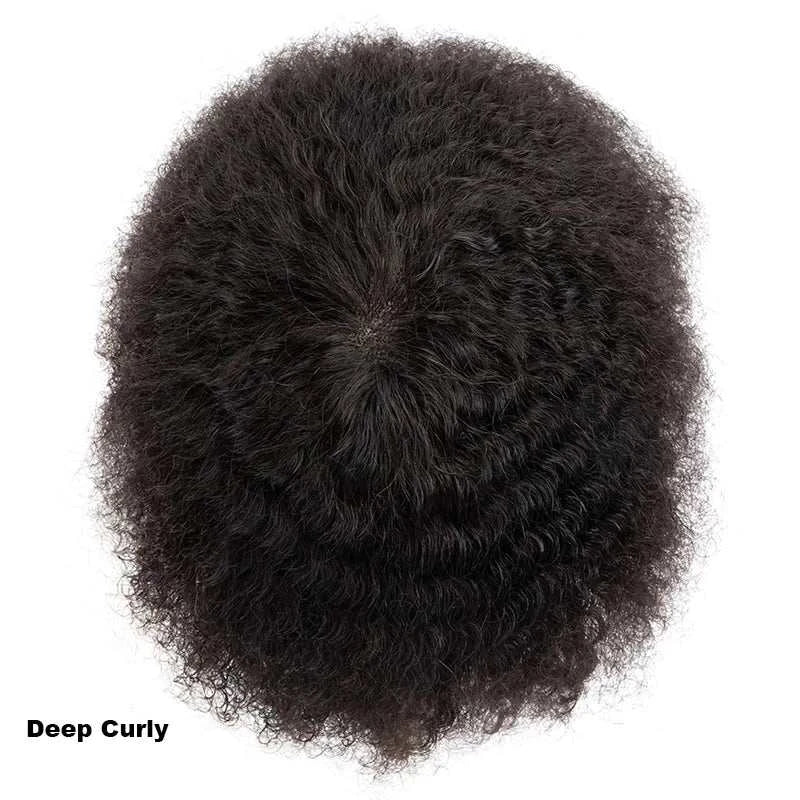 Injection SKIN Full PU 4mm-25mm Afro Curl With Knot Men Toupee Human Hair System Unit Male Hair Capillary Prosthesis Wig For Man