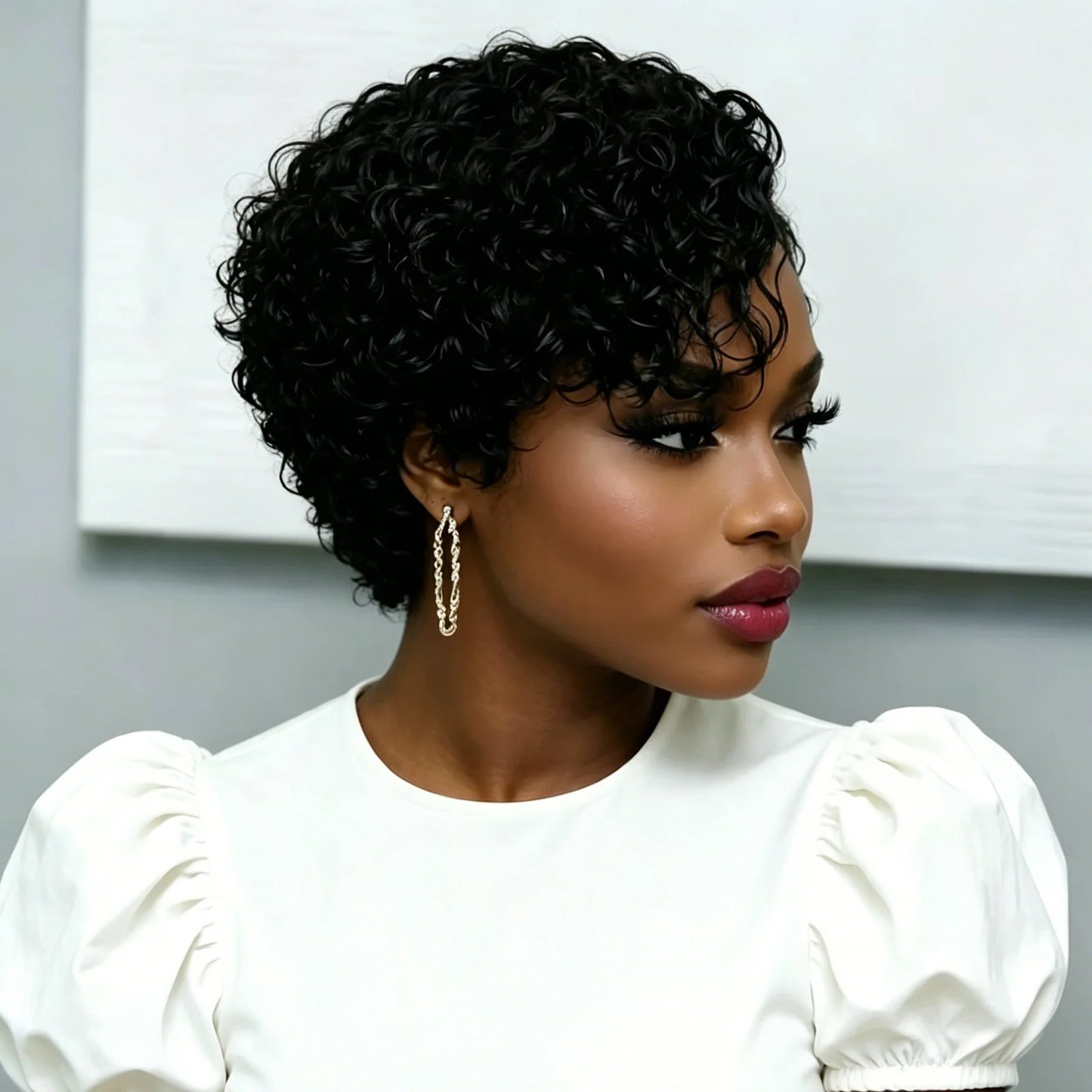 13x4x1 Lace Frontal Human Hair Wig Slide Part Pixie Cut Short Kinky Curly Female Hairpiece for Quick Ship