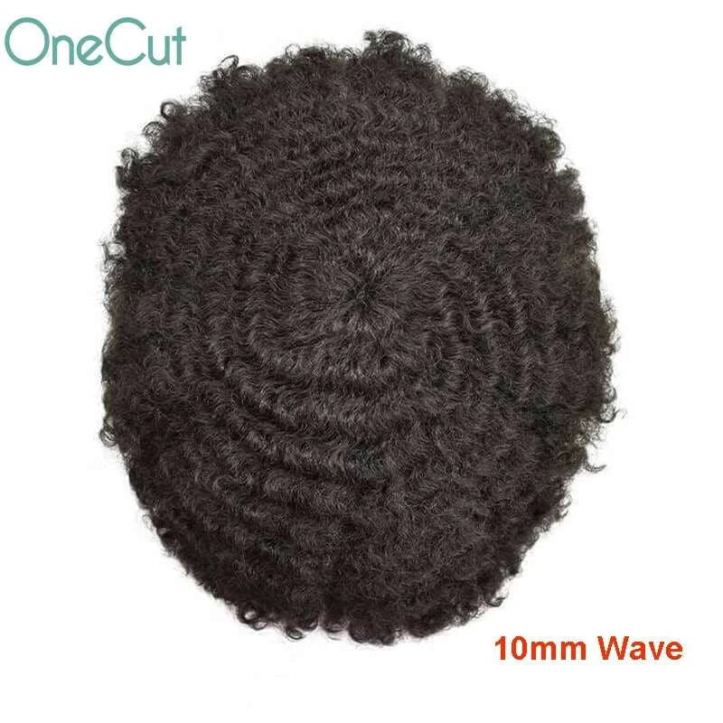 Injection SKIN Full PU 4mm-25mm Afro Curl With Knot Men Toupee Human Hair System Unit Male Hair Capillary Prosthesis Wig For Man
