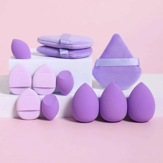 12-piece all-purpose makeup sponge set with powder puffs, air cushion puffs, and beauty blenders for flawless makeup application
