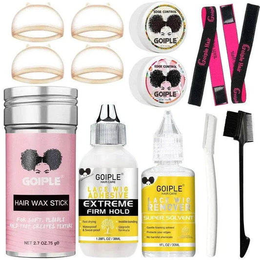 Velisse Wig Installation Kit with lace glue, edge control, styling tools, and remover for secure wig hold and sleek finish