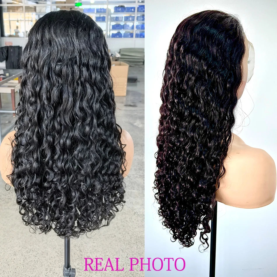 100% Human Hair Wet And Wavy HD Lace Frontal Wigs 250 Density Pull And Go Deep Curly Wave 13x4 HD Lace Frontal Drawstring Wigs