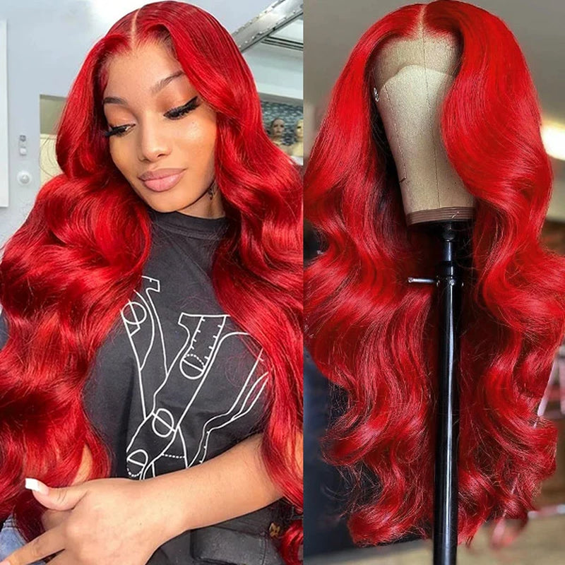 Ishow Red Lace Front Wigs Body Wave Wig 13X4 HD Lace Frontal Wigs Transparent Lace Wigs