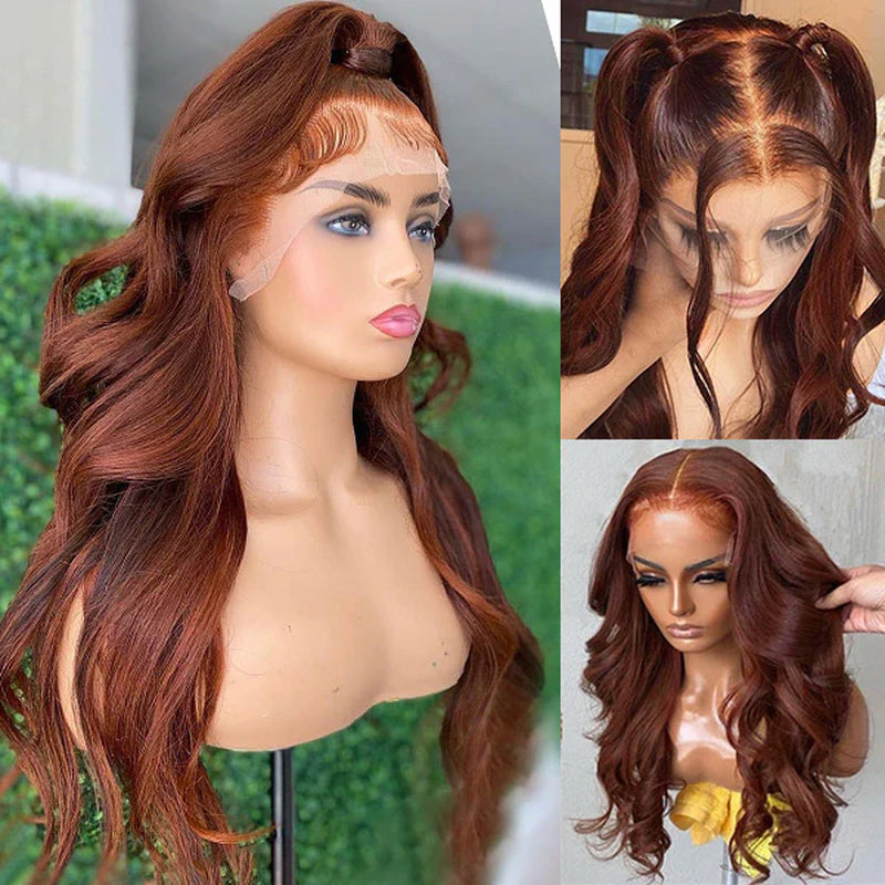 Auburn Wigs Body Wave Colored Wigs 13X4 Lace Front Wigs Reddish Brown 30 Inch HD Transparent Lace Wigs