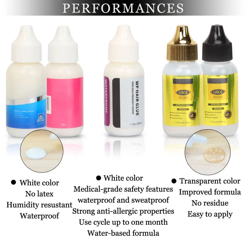 Clear Wig Glue Lace Glue No Residue 2Pcs Strong Hold Lace Wig Glue Quick Dry Adhesives Gel Para Cabello Easy to Use Hair Glue
