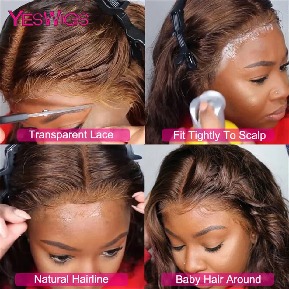 Chocolate Brown Lace Front Wigs Body Wave Brazilian Glueless 30 Inch HD 13X6 Virgin Lace Frontal Wig Raw Human Hair Wigs on Sale