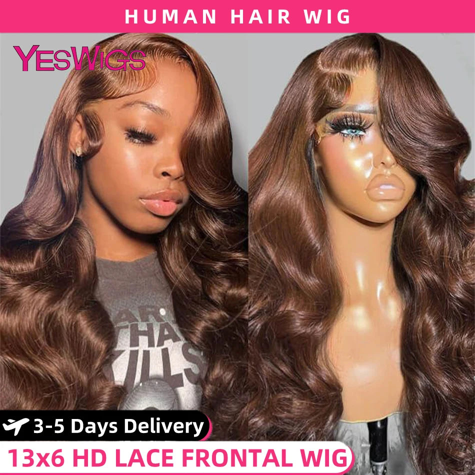 Chocolate Brown Lace Front Wigs Body Wave Brazilian Glueless 30 Inch HD 13X6 Virgin Lace Frontal Wig Raw Human Hair Wigs on Sale