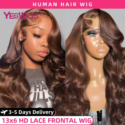 Chocolate Brown Lace Front Wigs Body Wave Brazilian Glueless 30 Inch HD 13X6 Virgin Lace Frontal Wig Raw Human Hair Wigs on Sale