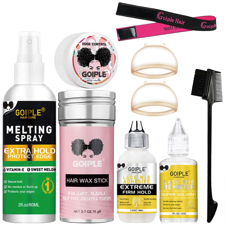 6PCS Wig Install Kit with Lace Glue and Melting Spray Scalp-Like Melt Set Strong Hold Lace Bond for Frontal Wigs