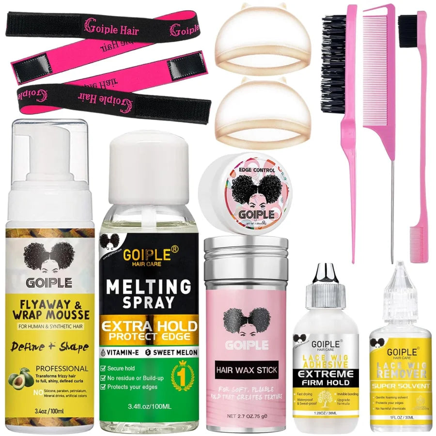 6PCS Wig Install Kit with Lace Glue and Melting Spray Scalp-Like Melt Set Strong Hold Lace Bond for Frontal Wigs