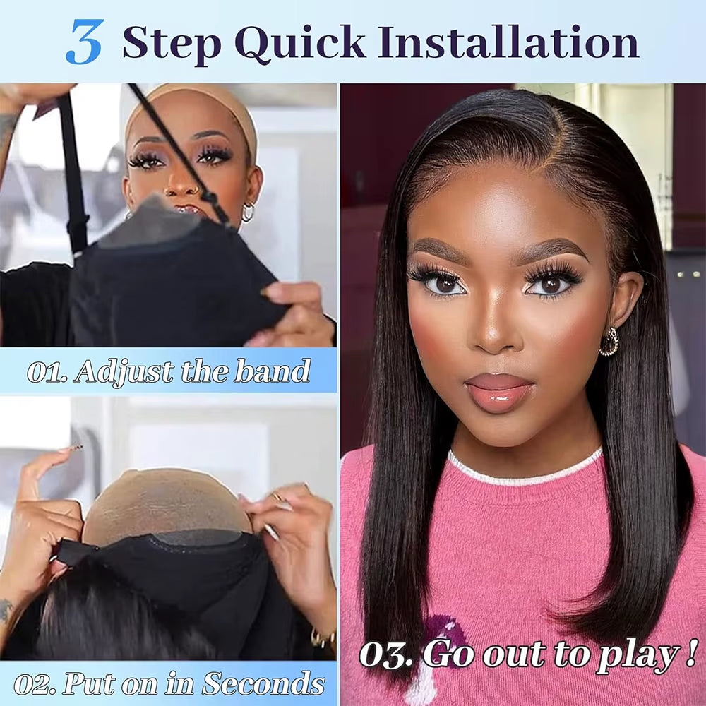 Wear and Go Glueless Straight Bob Wig 100% Human Hair Wigs for Women Pre Plucked Pre Cut Lace Front Wigs Human Hair