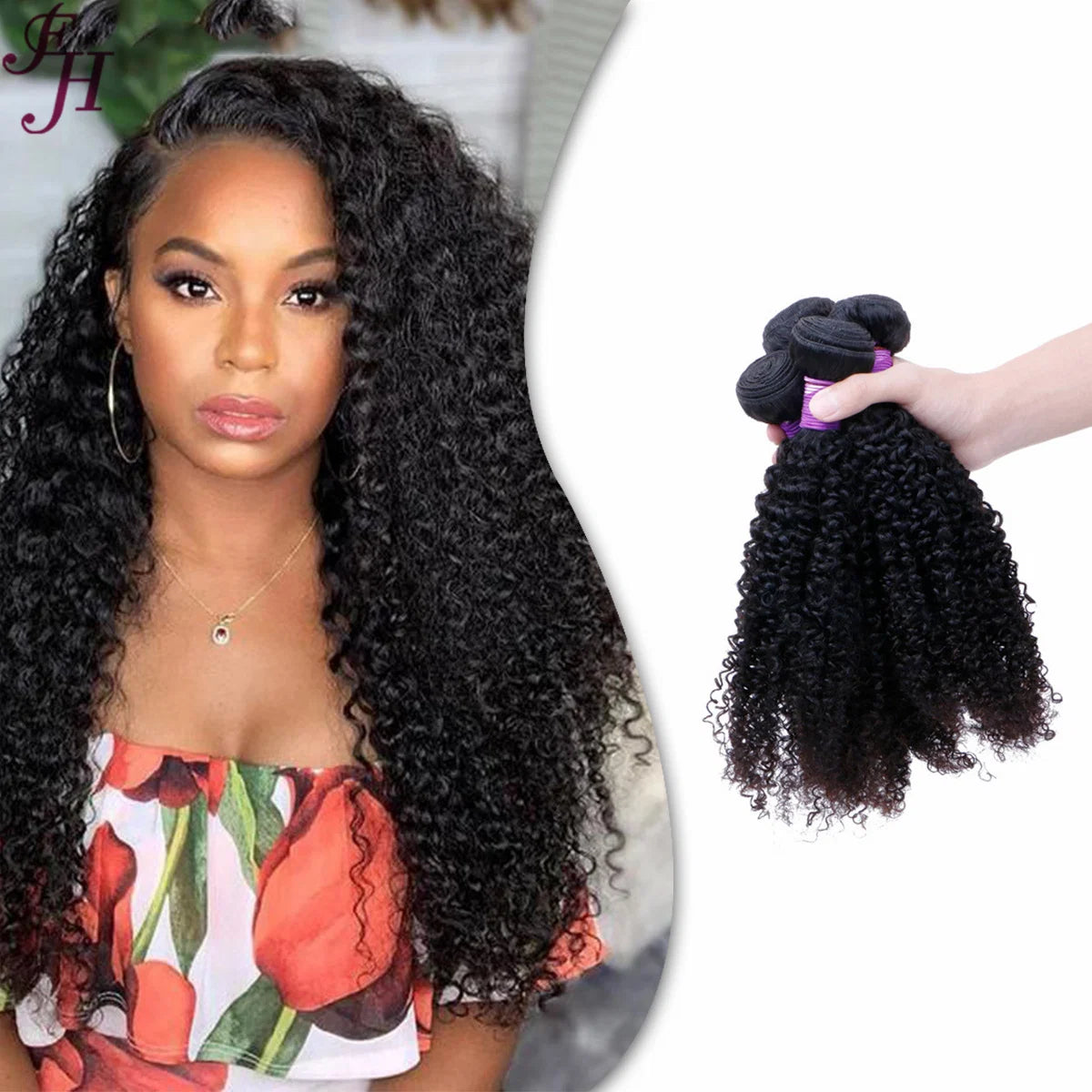 FH 3 Bundles Raw Indian Virgin Kinky Curly Human Hair Bundles