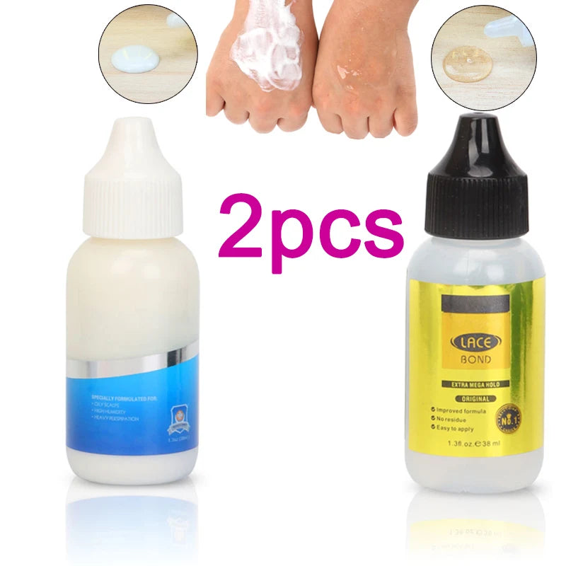 Clear Wig Glue Lace Glue No Residue 2Pcs Strong Hold Lace Wig Glue Quick Dry Adhesives Gel Para Cabello Easy to Use Hair Glue