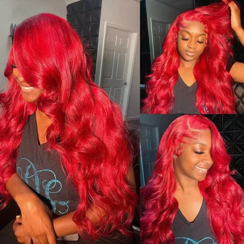 Ishow Red Lace Front Wigs Body Wave Wig 13X4 HD Lace Frontal Wigs Transparent Lace Wigs