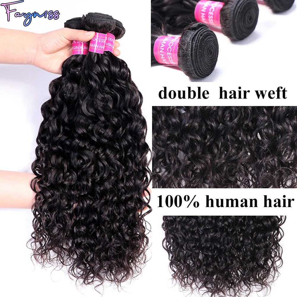 Water Wave Human Hair Bundles 100% Unprocessed Brazilian 3 Bundles Water Wave Curly Wave Bundles Human Hair Extension