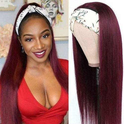 Burgundy Headband wig Velisse Hair straight 100% human hair no glue easy wear